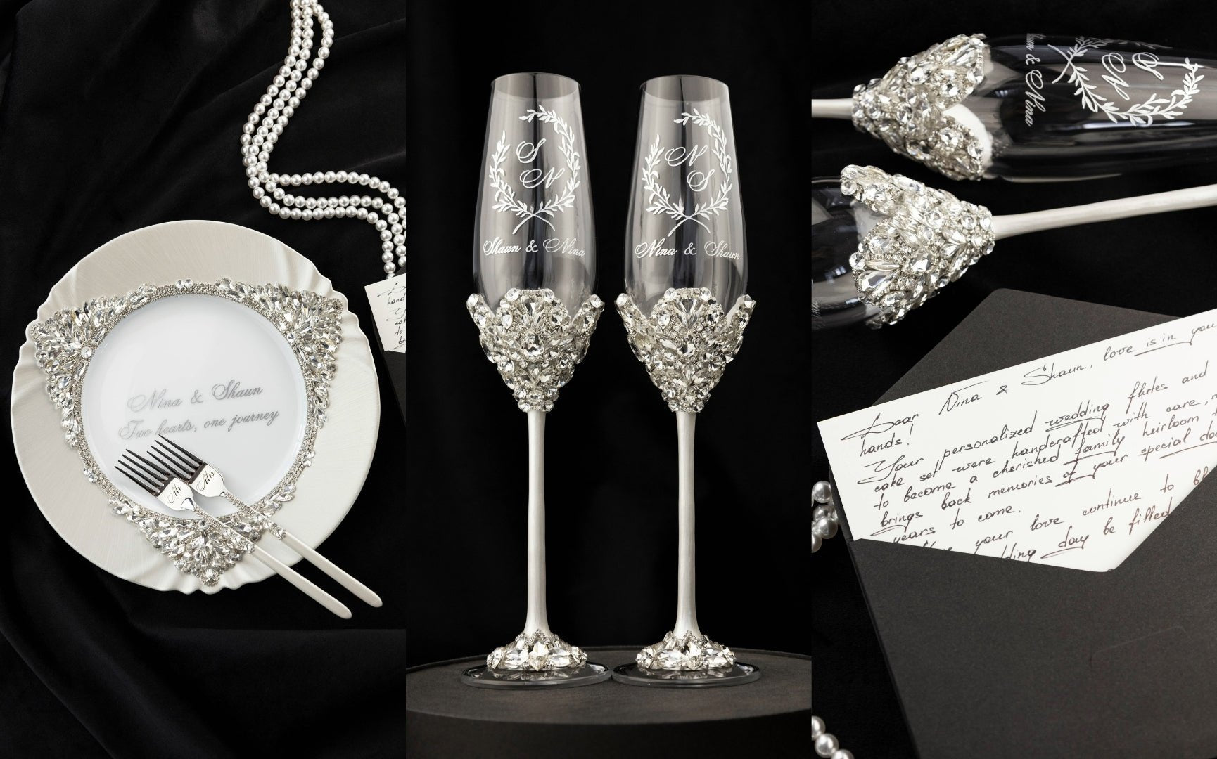 Wedding Champagne Flutes for Bride and Groom (set with personalized laser engraving) - ELENA HONCH