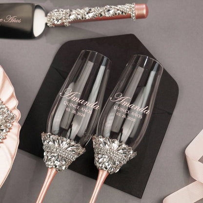 Ivy Custom Flutes in Blush for Quinceañera Gift