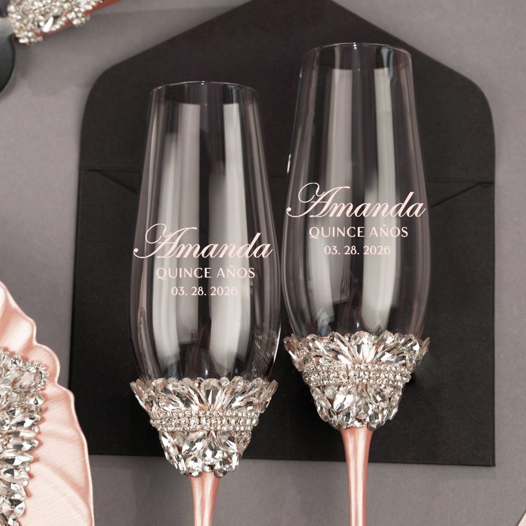 Ivy Custom Flutes in Blush for Quinceañera Gift