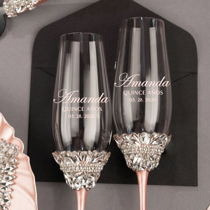 Ivy Custom Flutes in Blush for Quinceañera Gift