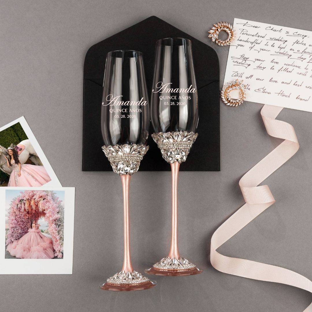 Ivy Custom Flutes in Blush for Quinceañera Gift