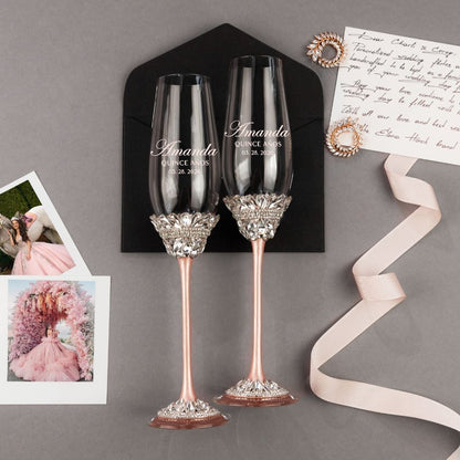 Ivy Custom Flutes in Blush for Quinceañera Gift