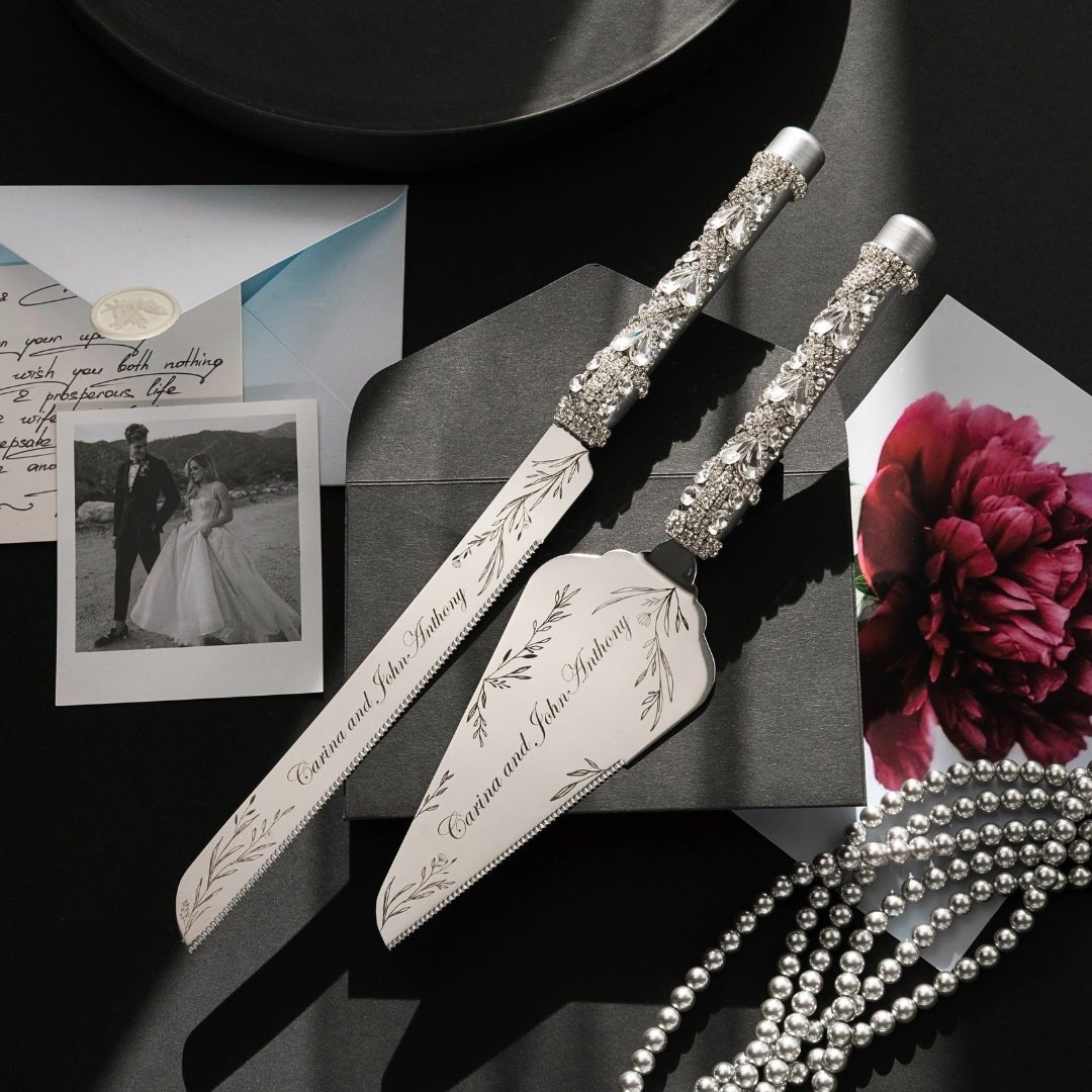10th Wedding Anniversary Ruta Silver flutes &amp; Cake set - ELENA HONCH