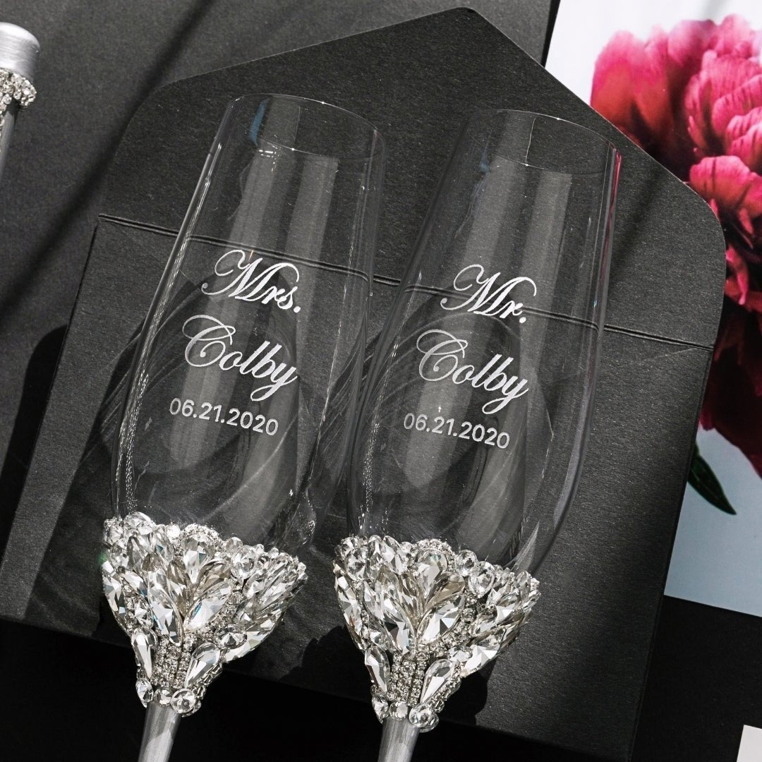 10th Wedding Anniversary Ruta Silver flutes &amp; Cake set - ELENA HONCH