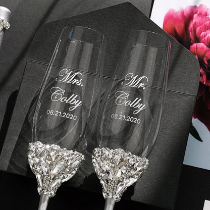 10th Wedding Anniversary Ruta Silver flutes &amp; Cake set - ELENA HONCH