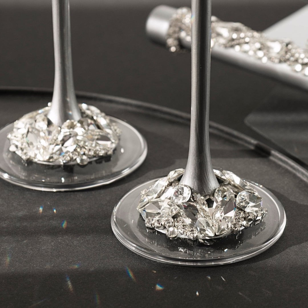 10th Wedding Anniversary Ruta Silver flutes &amp; Cake set - ELENA HONCH