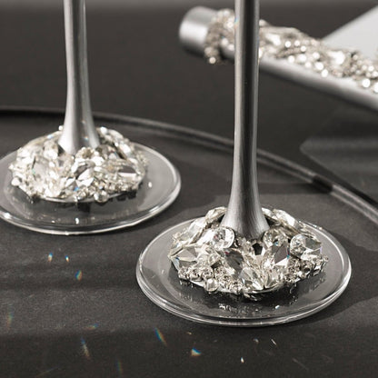 10th Wedding Anniversary Ruta Silver flutes &amp; Cake set - ELENA HONCH