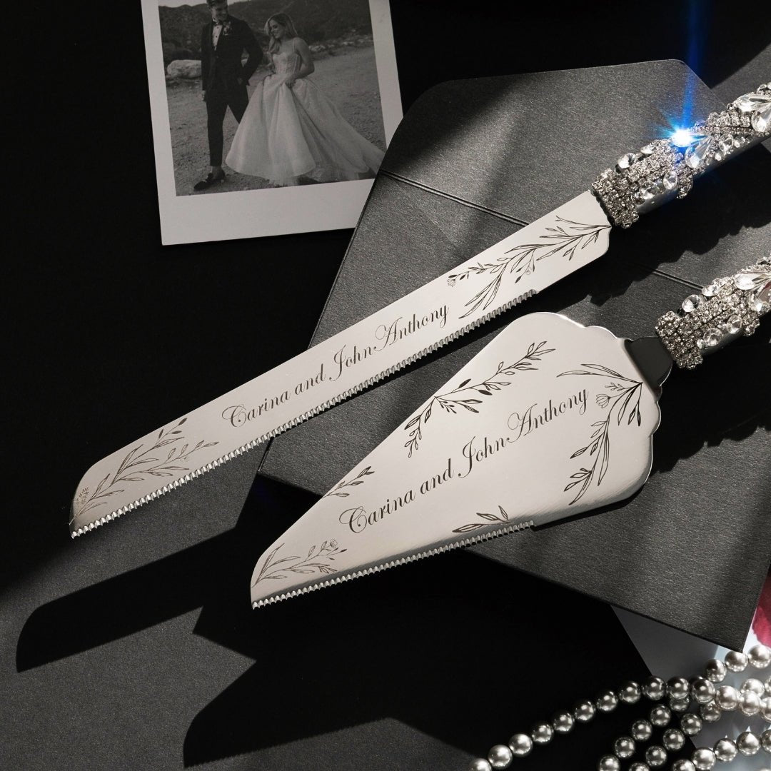 10th Wedding Anniversary Ruta Silver flutes &amp; Cake set - ELENA HONCH