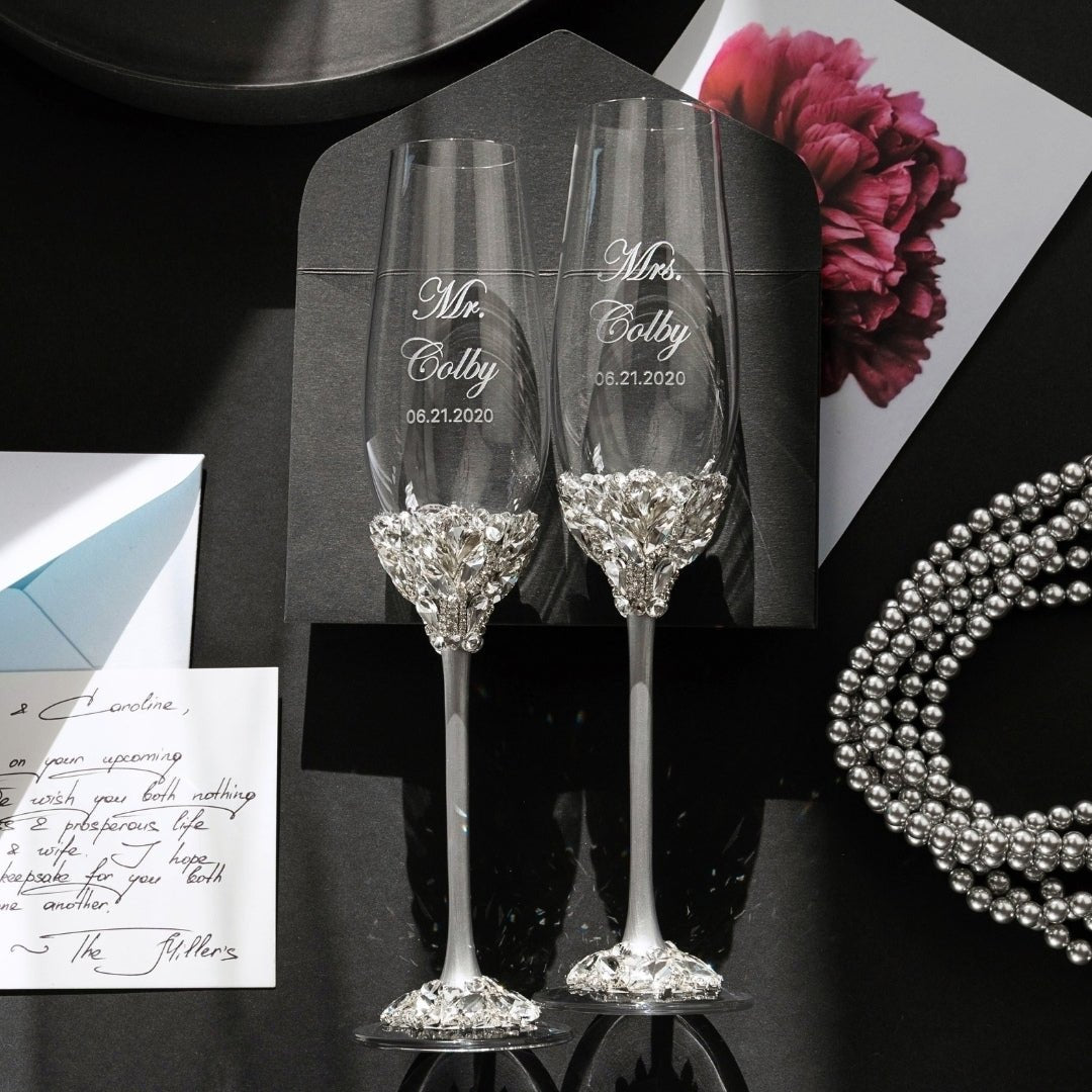 10th Wedding Anniversary Ruta Silver flutes &amp; Cake set - ELENA HONCH