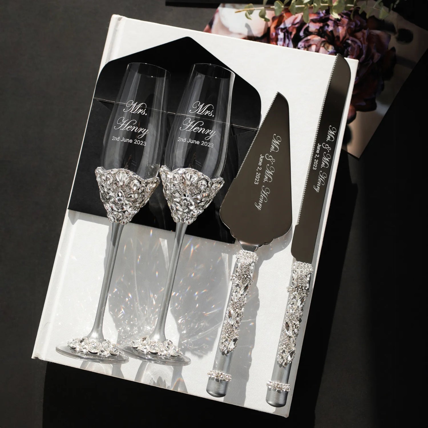 Blossom Silver Glasses &amp; Cake Set