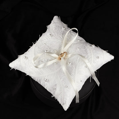 White Wedding Pillow For Rings With White Pearls