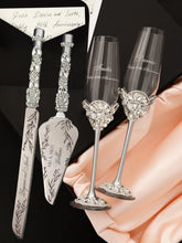 25 Anniversary Flower Flutes & Cake Set Silver - ELENA HONCH