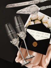 25 Anniversary Flower Flutes & Cake Set Silver - ELENA HONCH