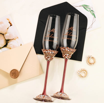 Wedding Flutes &amp; Cake set Ivy in Burgundy