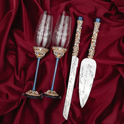 Flutes Ivy &amp; Cake Set Navy with Light Gold