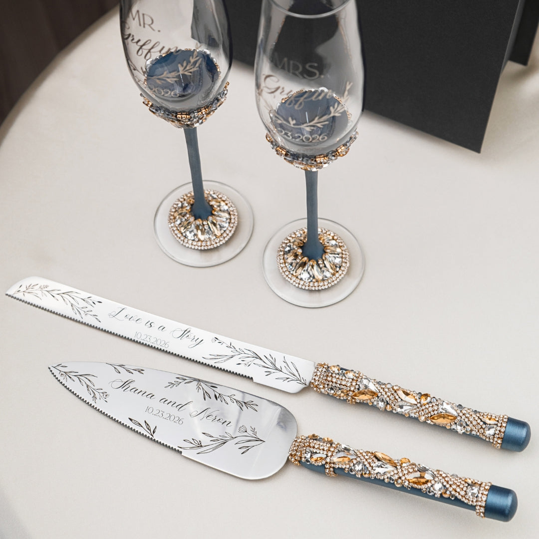 Flutes Ivy &amp; Cake Set Navy with Light Gold