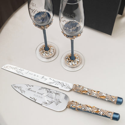 Flutes Ivy &amp; Cake Set Navy with Light Gold