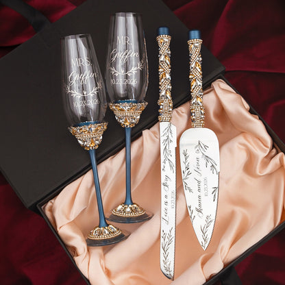 Flutes Ivy &amp; Cake Set Navy with Light Gold