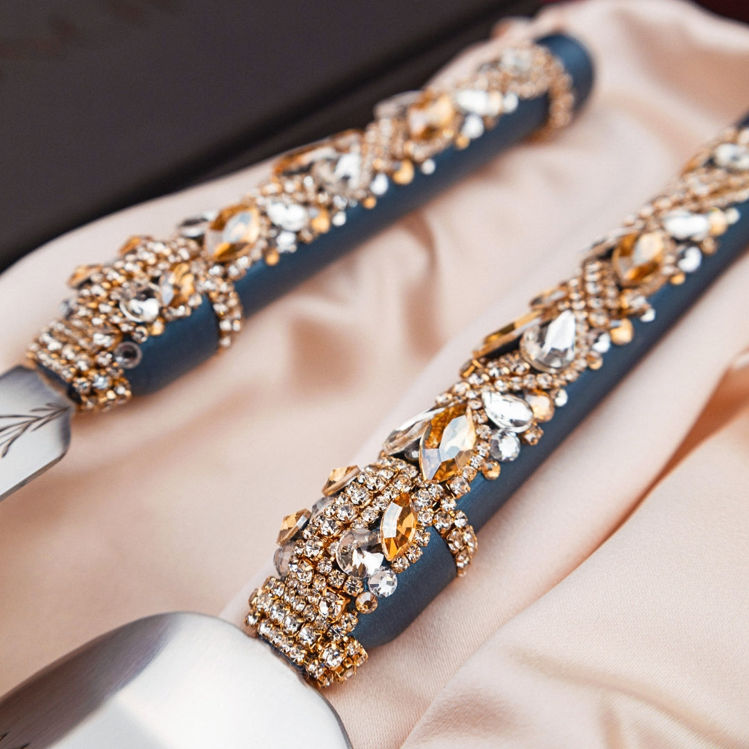 Flutes Ivy &amp; Cake Set Navy with Light Gold