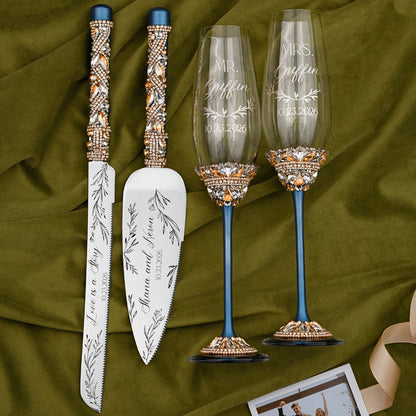 Flutes Ivy &amp; Cake Set Navy with Light Gold