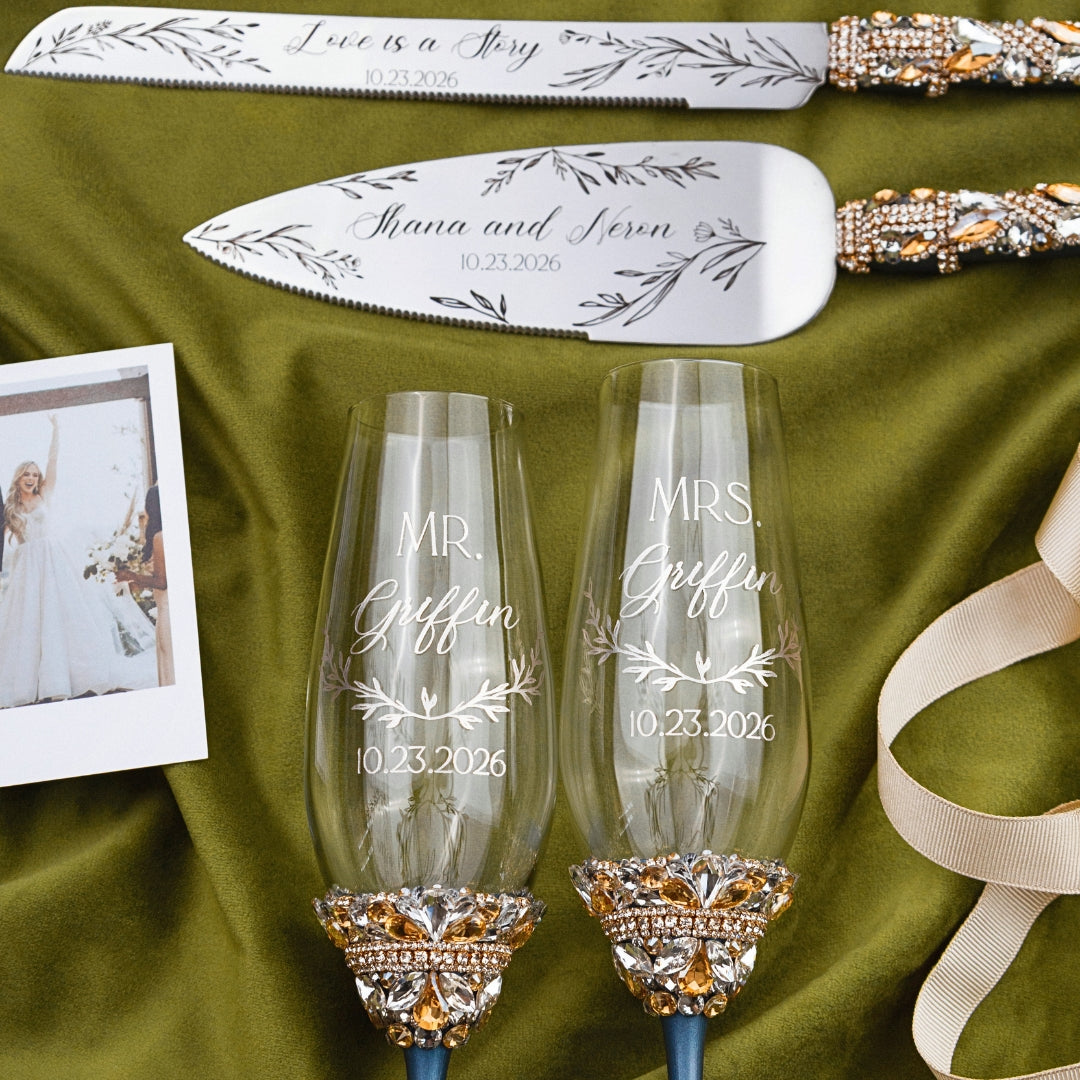 Flutes Ivy &amp; Cake Set Navy with Light Gold