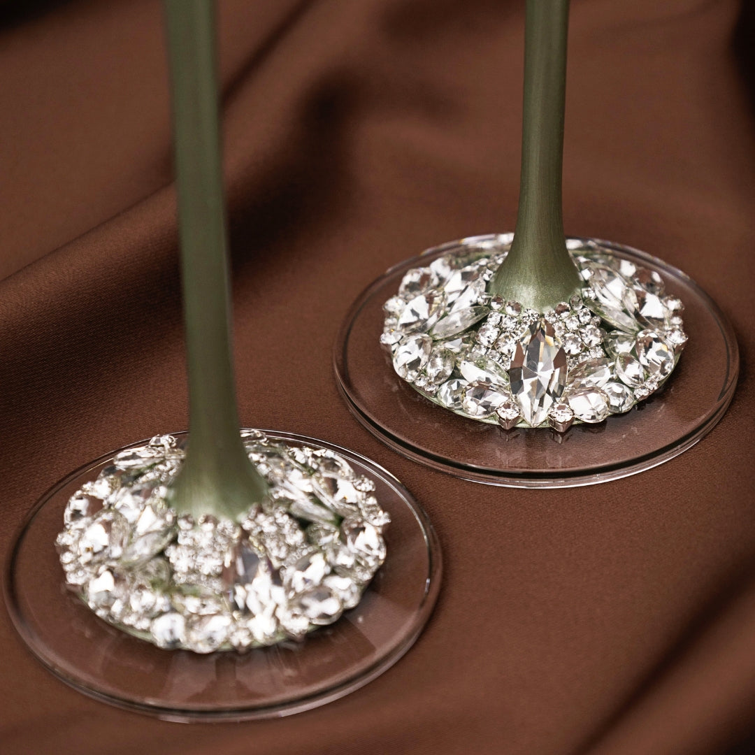Blossom Eucalyptus Wedding Glasses &amp; Cake Server Set