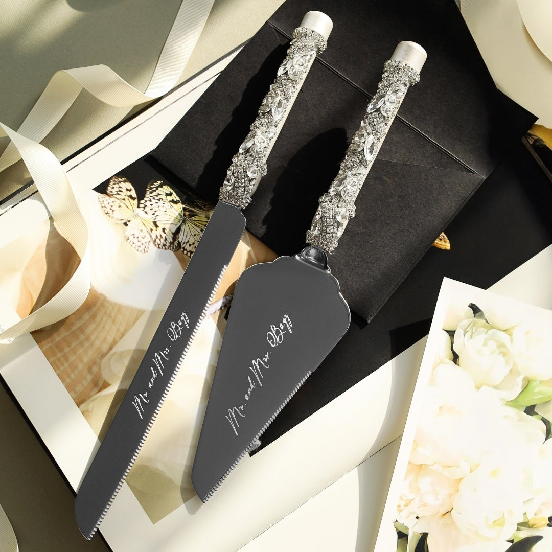 Blossom White Wedding Glasses &amp; Cake Server Set