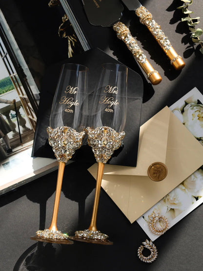 40 Anniversary Blossom Gold Glasses &amp; Cake Set - ELENA HONCH