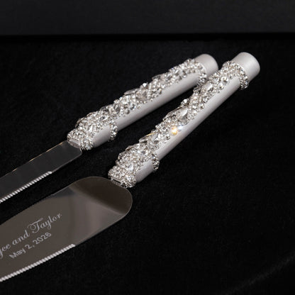 Wedding Flutes Avrora &amp; Cake Cutting Set in White