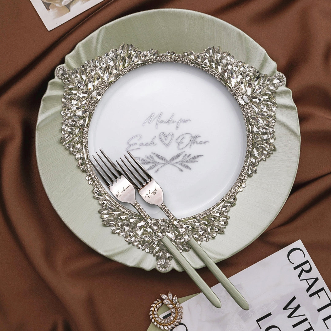 Plate &amp; Forks Set Eucalyptus Color