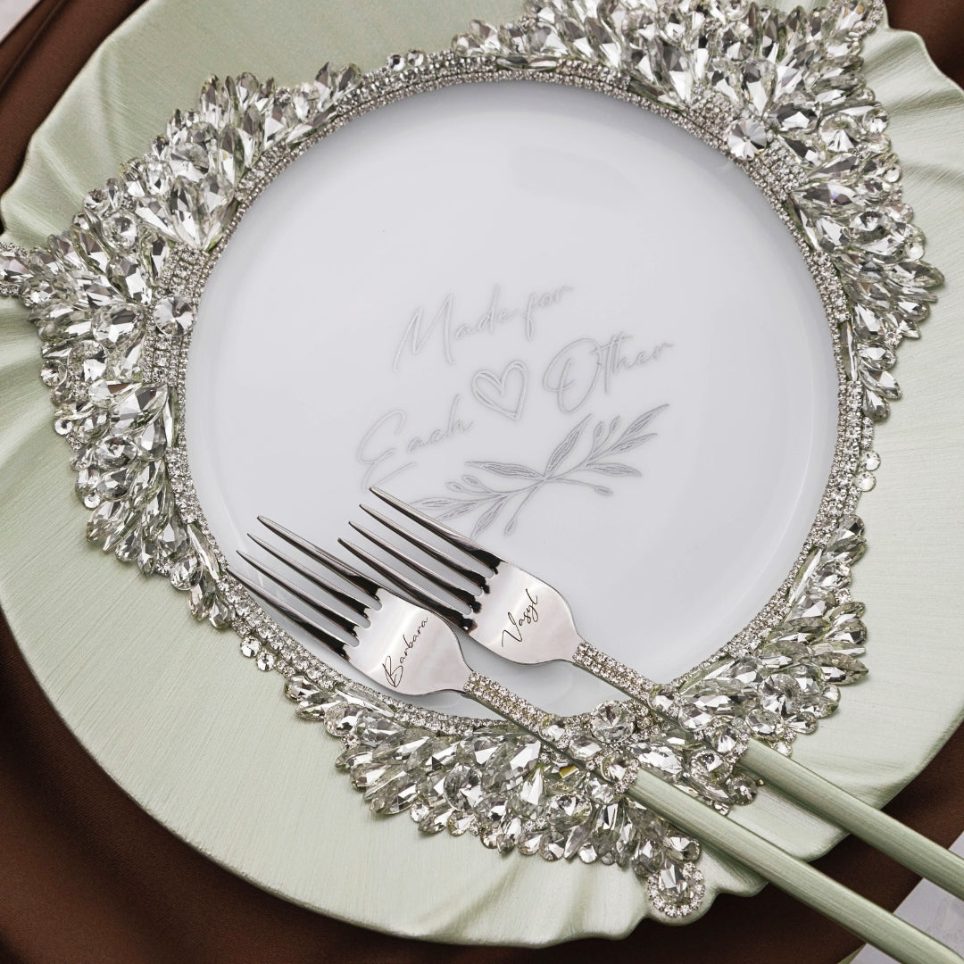 Plate &amp; Forks Set Eucalyptus Color
