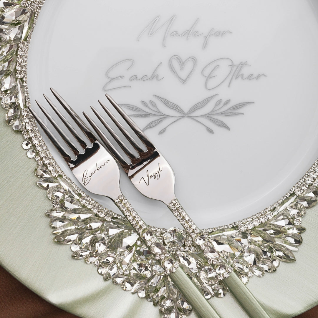 Plate &amp; Forks Set Eucalyptus Color