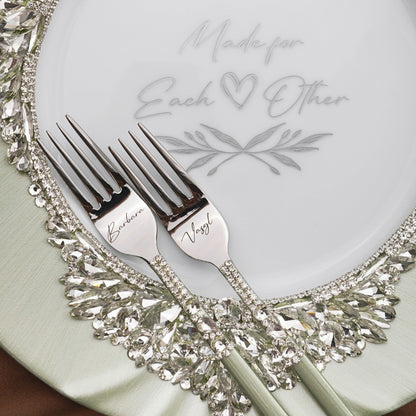 Plate &amp; Forks Set Eucalyptus Color
