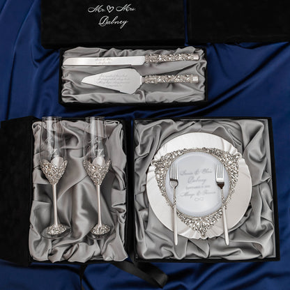 White Set Blossom in Silver Satin-Lined Boxes