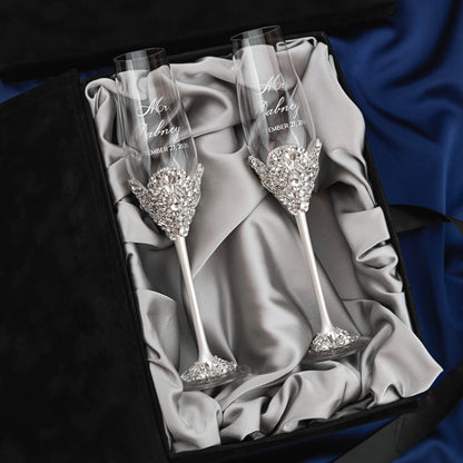 Flutes Blossom White in Silver Satin-Lined Boxes