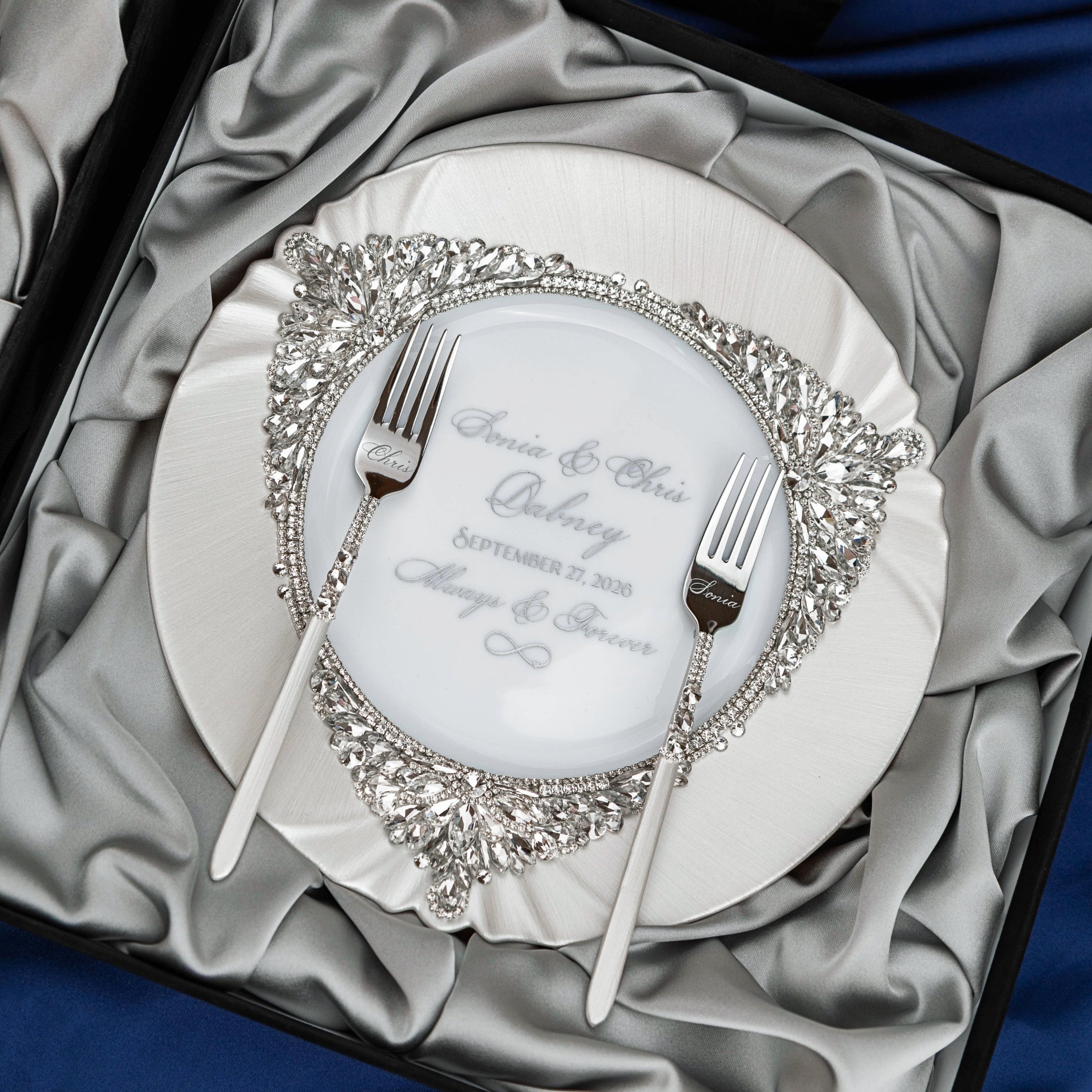 White Set Blossom in Silver Satin-Lined Boxes