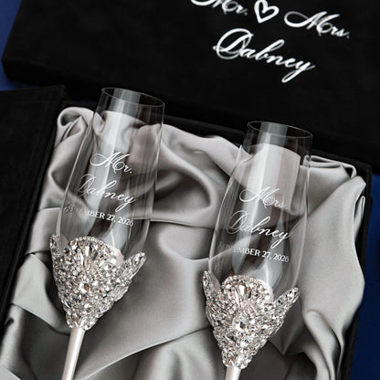 White Set Blossom in Silver Satin-Lined Boxes