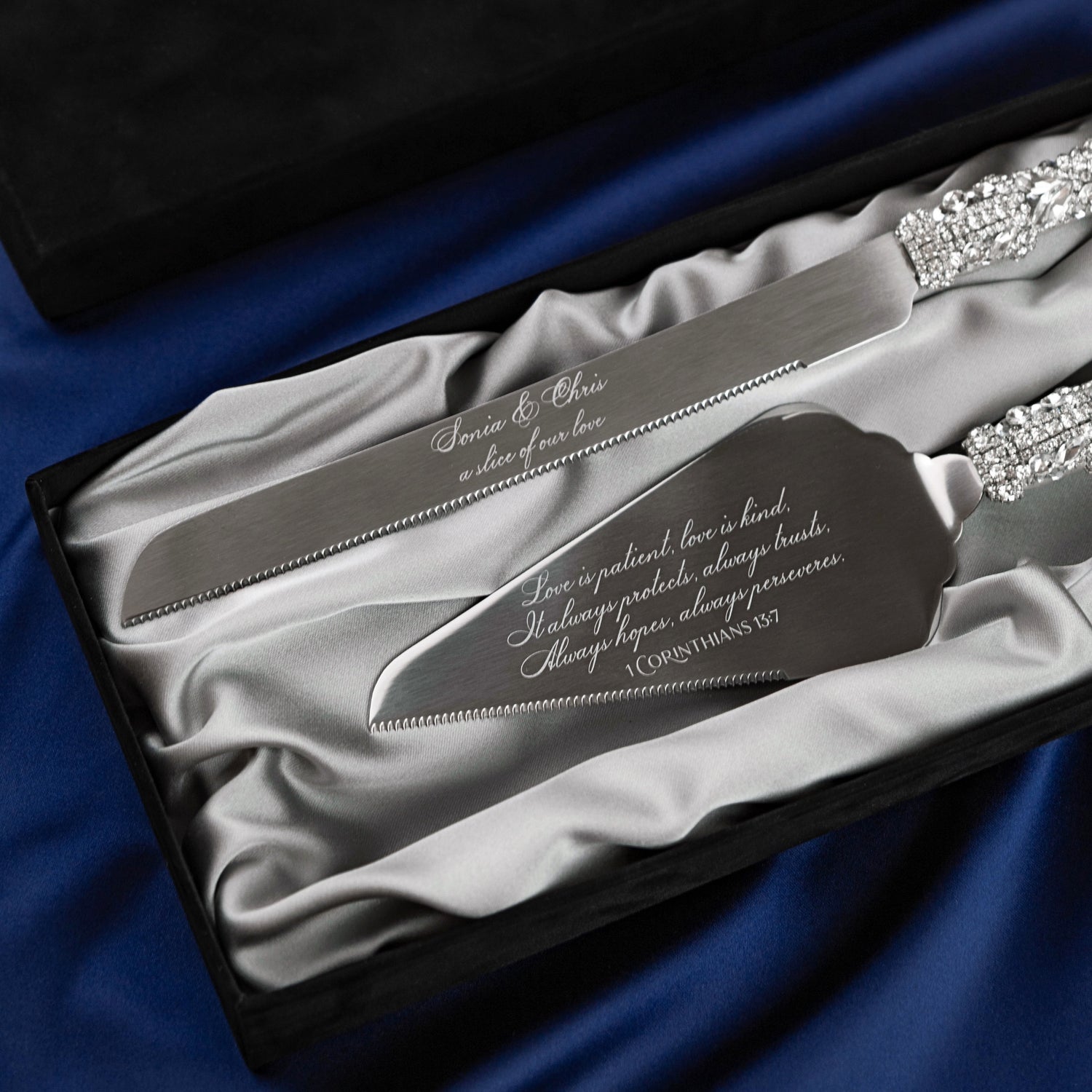 White Set Blossom in Silver Satin-Lined Boxes