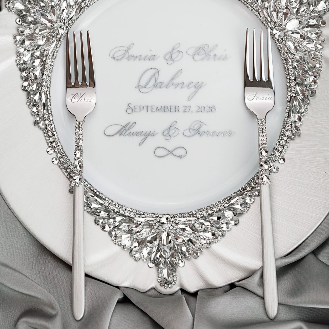 Plate &amp; Forks White Set in Silver Satin-Lined Boxes