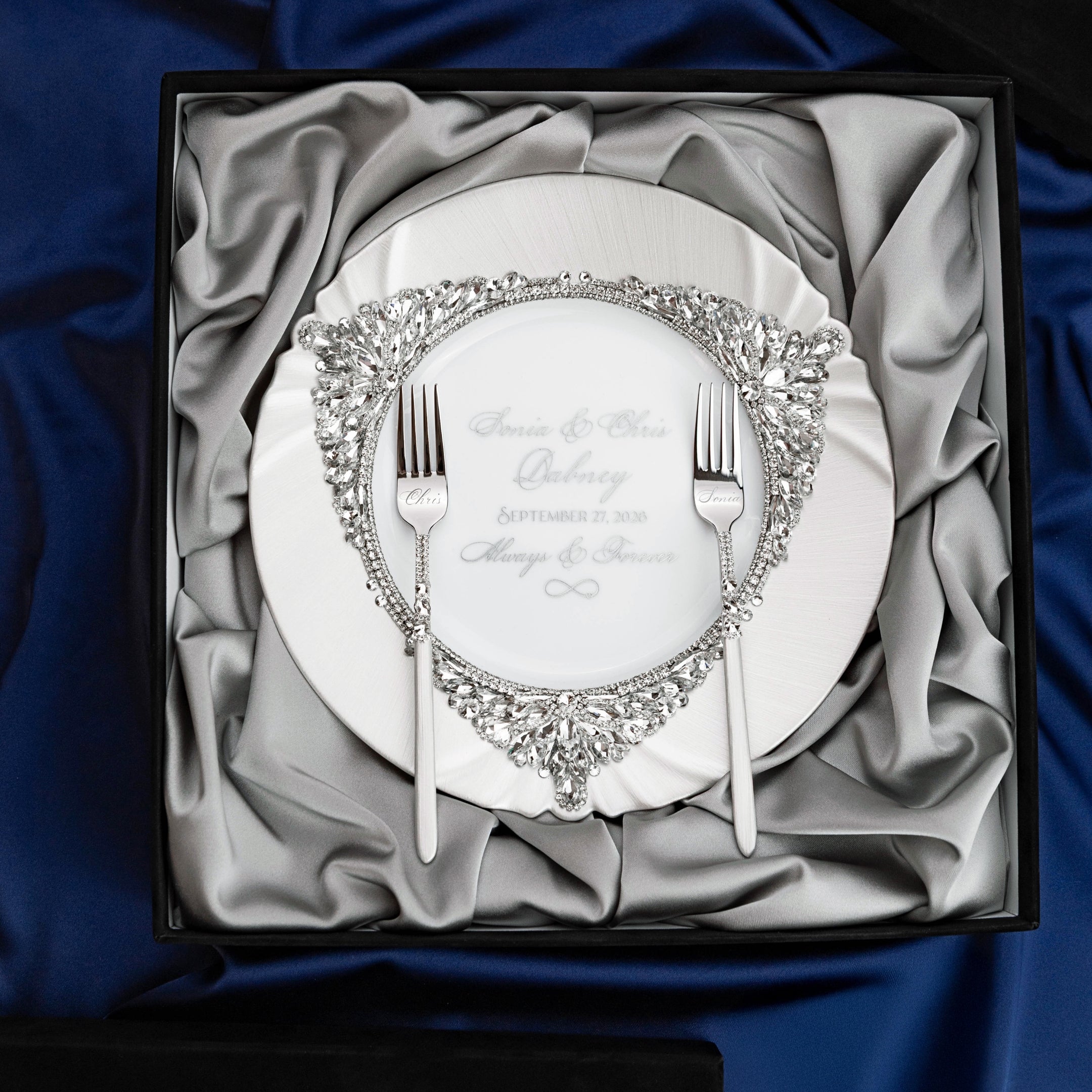 White Set Blossom in Silver Satin-Lined Boxes