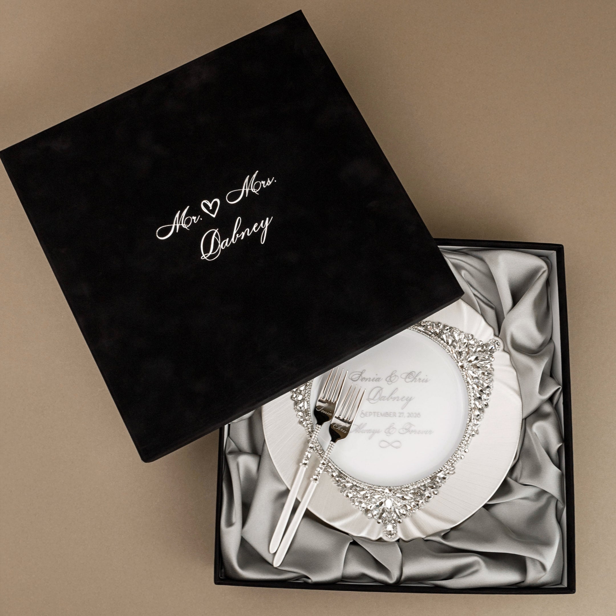 White Set Blossom in Silver Satin-Lined Boxes