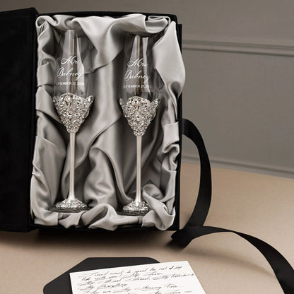 Flutes Blossom White in Silver Satin-Lined Boxes