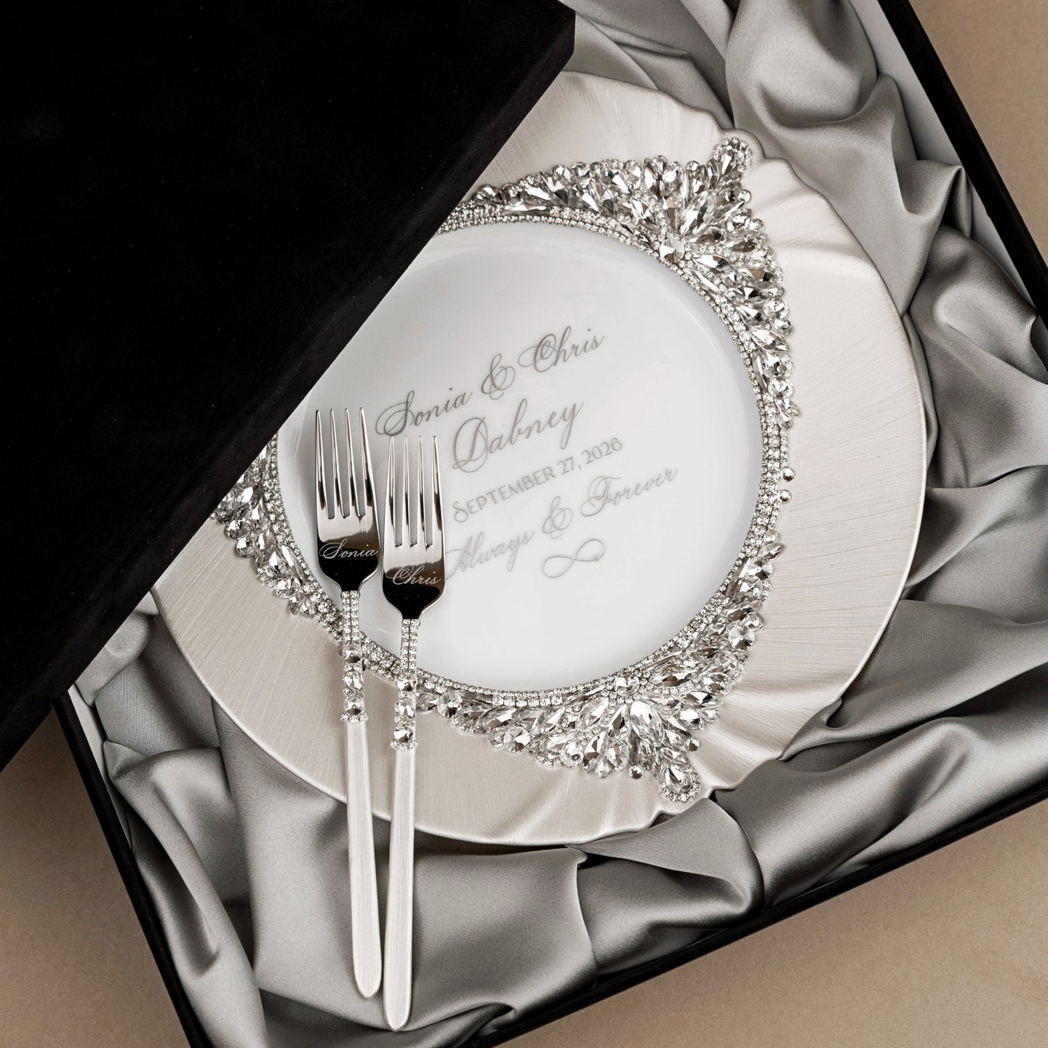 White Set Blossom in Silver Satin-Lined Boxes