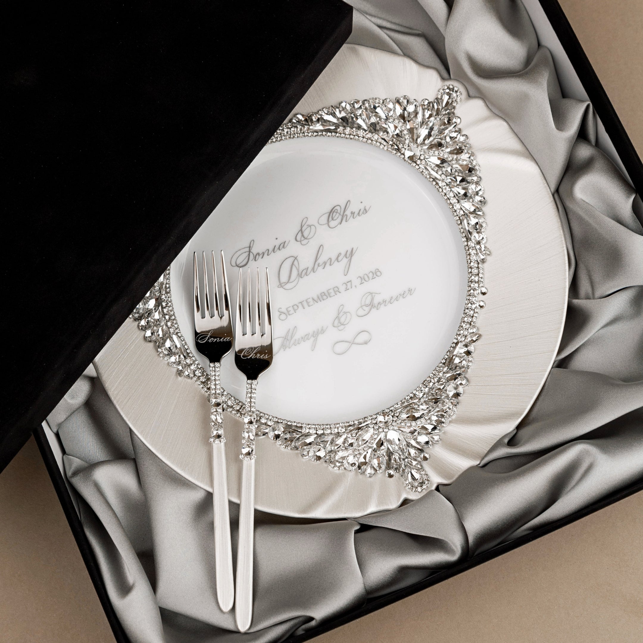 White Set Blossom in Silver Satin-Lined Boxes