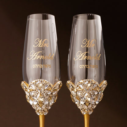 Blossom Gold Wedding Glasses &amp; Cake Cutting Set