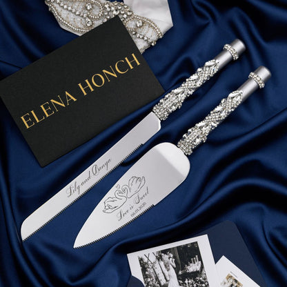 Ruta Flutes with Cake Set in Black &amp; Silver