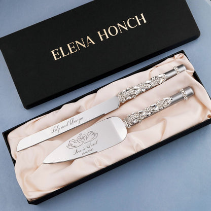 Ruta Flutes with Cake Set in Black &amp; Silver