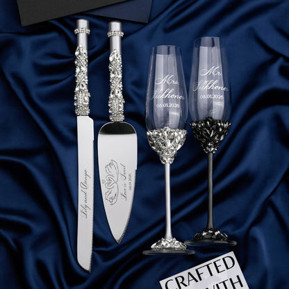 Ruta Flutes with Cake Set in Black &amp; Silver