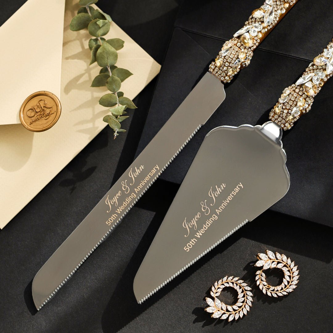 50th Anniversary Blossom Gold Glasses &amp; Cake Set - ELENA HONCH