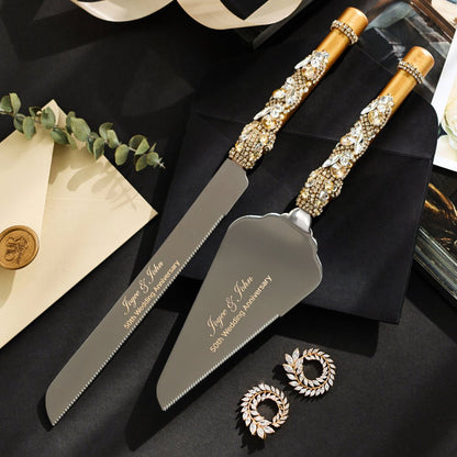 50th Anniversary Blossom Gold Glasses &amp; Cake Set - ELENA HONCH